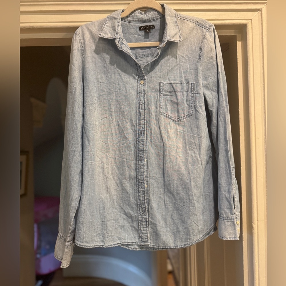 J. Crew Blue Denim Chambray Button Down Blouse